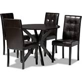 Marie 5 Piece Dining Set in Brown Leatherette & Dark Wood