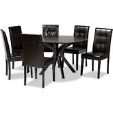Marie 7 Piece Dining Set in Brown Leatherette & Dark Wood