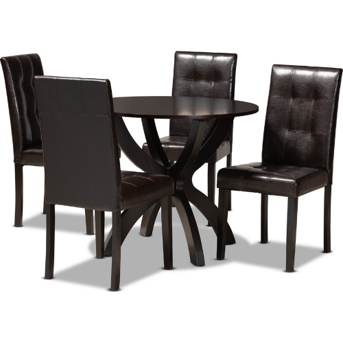 Elira 5 Piece Dining Set in Brown Leatherette & Dark Wood