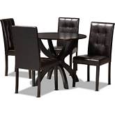 Elira 5 Piece Dining Set in Brown Leatherette & Dark Wood