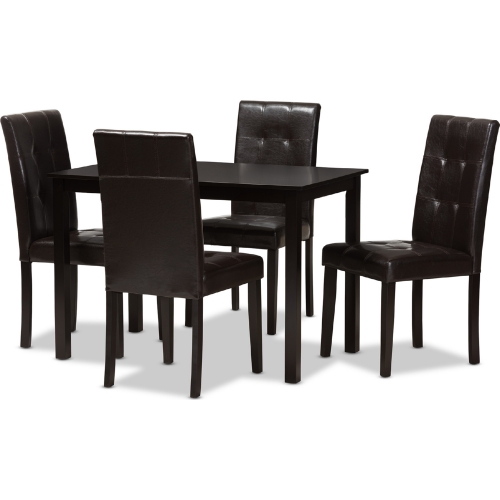 Avery 5 Piece Dining Set in Dark Brown Leatherette