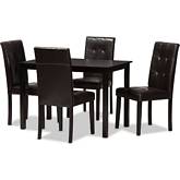 Avery 5 Piece Dining Set in Dark Brown Leatherette