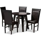 Miya 5 Piece Dining Set in Dark Brown Leatherette & Dark Brown Wood