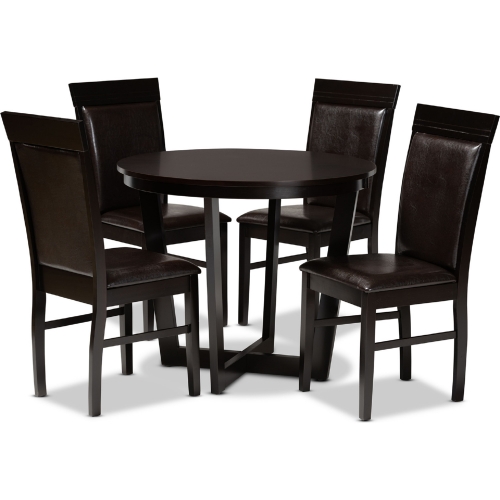 Irma 5 Piece Dining Set in Dark Brown Leatherette & Dark Wood