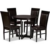 Irma 5 Piece Dining Set in Dark Brown Leatherette & Dark Wood