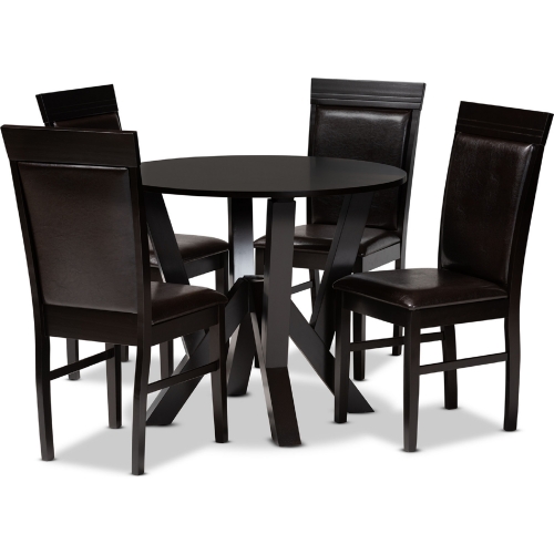 Nada 5 Piece Dining Set in Brown Leatherette & Wood
