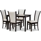 Adley 5 Piece Dining Set in White Leatherette & Dark Brown Finish