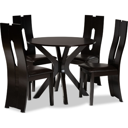 Cian 5 Piece Dining Set in Dark Brown Leatherette & Dark Wood