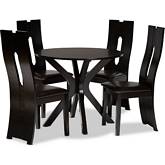 Cian 5 Piece Dining Set in Dark Brown Leatherette & Dark Wood