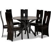 Kenyon 7 Piece Dining Set in Dark Brown Leatherette & Dark Wood