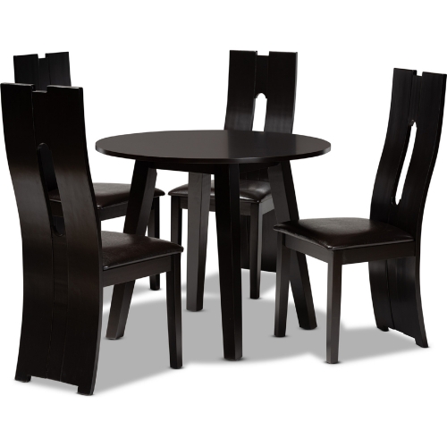 Torin 5 Piece Dining Set in Brown Leatherette & Wood