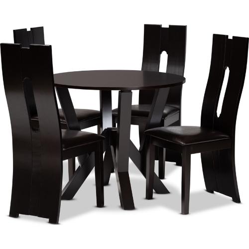 Senan 5 Piece Dining Set in Dark Brown Leatherette & Dark Wood
