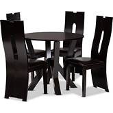 Senan 5 Piece Dining Set in Dark Brown Leatherette & Dark Wood