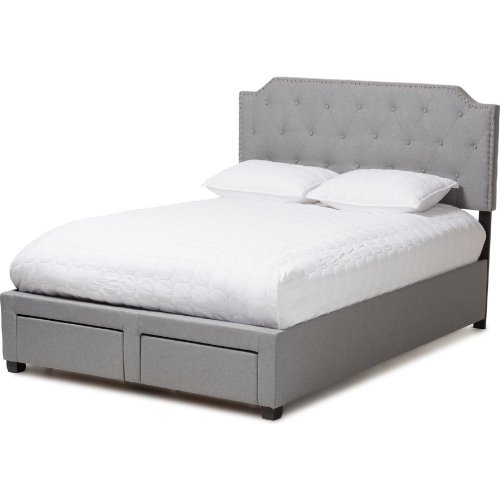 Aubrianne Queen Storage Bed in Tufted Gray Fabric