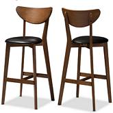 Eline Bar Stool in Black Leatherette & Walnut Finish (Set of 2)