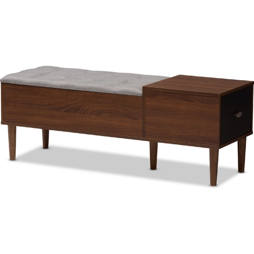 Merrick Storage Bench in Gray Fabric & Walnut Finish Wood