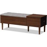 Merrick Storage Bench in Gray Fabric & Walnut Finish Wood