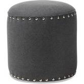 Rosine Ottoman in Dark Gray Fabric with Nail Trim