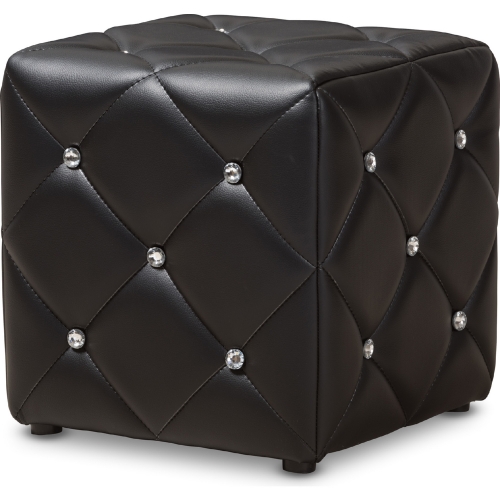 Stacey Ottoman in Tufted Black Leatherette