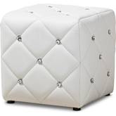 Stacey Ottoman in Tufted White Leatherette