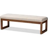 Caramay Bench in Tufted Beige Fabric & Walnut Brown Wood