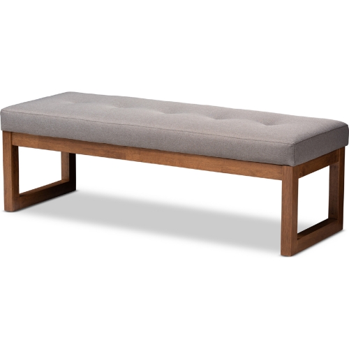 Caramay Bench in Tufted Gray Fabric & Walnut Brown Wood
