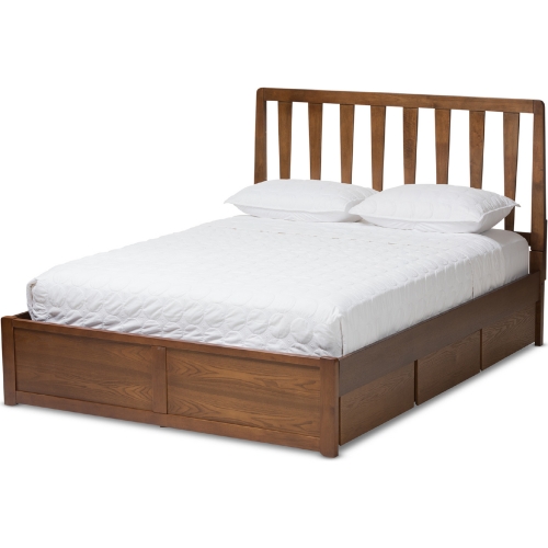 Raurey Queen Storage Platform Bed in Walnut Finish