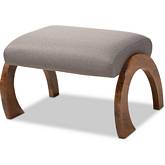 Sandrine Ottoman in Gray Fabric & Walnut Finish Wood