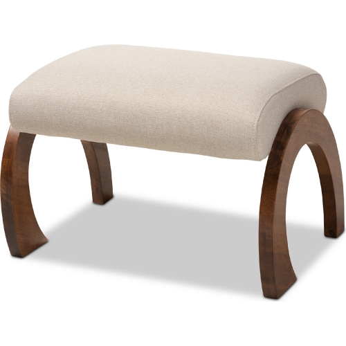 Sandrine Ottoman in Beige Fabric & Walnut Finish Wood