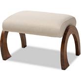 Sandrine Ottoman in Beige Fabric & Walnut Finish Wood