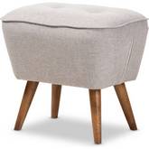 Petronelle Ottoman in Tufted Gray Beige Fabric Walnut Finish
