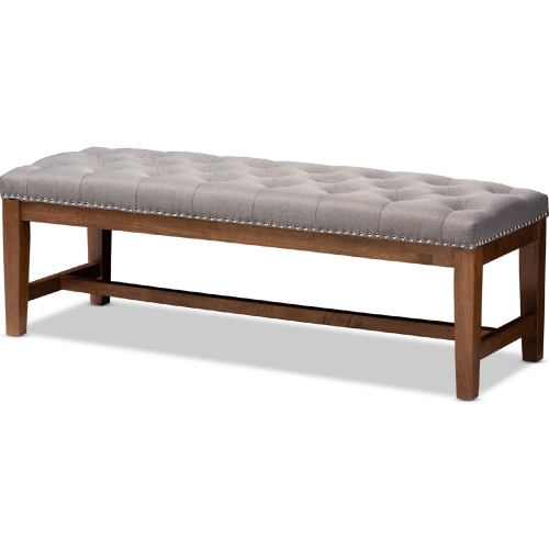 Ainsley Bench in Tufted Gray Fabric & Walnut Finish Solid Wood