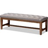 Ainsley Bench in Tufted Gray Fabric & Walnut Finish Solid Wood