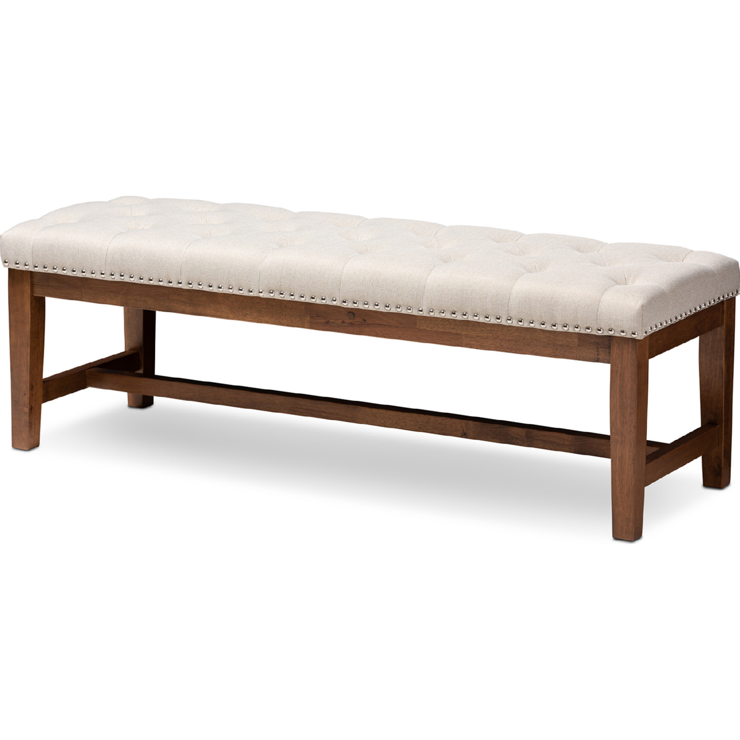 Baxton Studio Ainsley Bench in Tufted Light Beige Fabric & Walnut Finish Wood