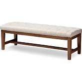 Ainsley Bench in Tufted Light Beige Fabric & Walnut Finish Wood
