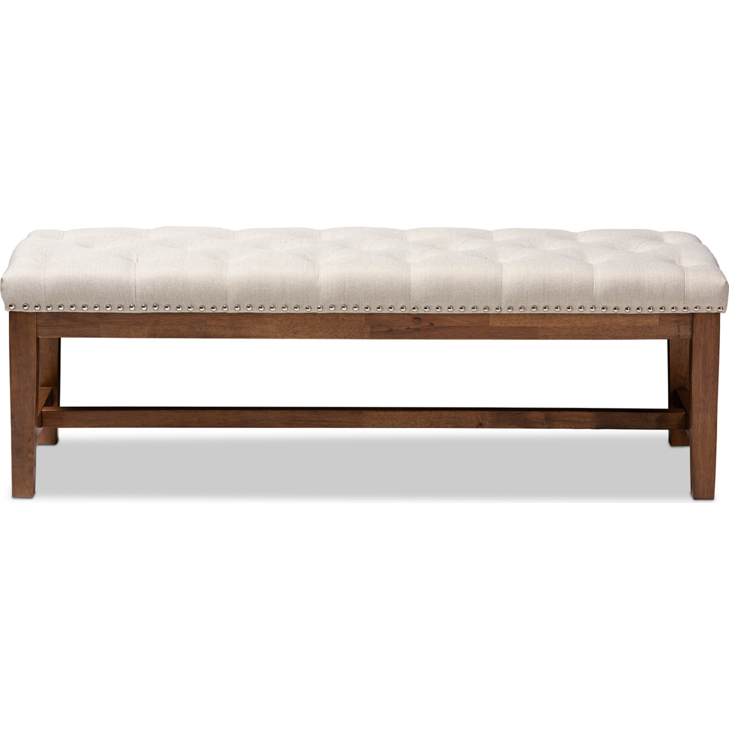 Baxton Studio Ainsley Bench in Tufted Light Beige Fabric & Walnut Finish Wood - Thumbnail 2