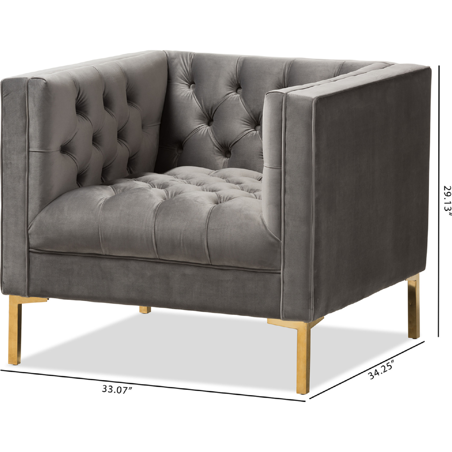 Baxton TSF-7723-Grey/Gold Zanetta Accent Lounge Chair in Tufted