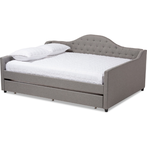 Eliza Queen Daybed with Trundle in Tufted Gray Fabric
