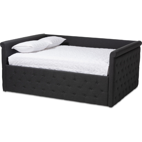 Amaya Queen Daybed in Tufted Dark Gray Fabric