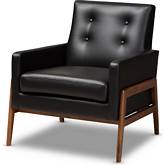 Perris Accent Chair in Black Leatherette & Walnut Finish