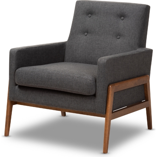 Perris Accent Chair in Dark Gray Leatherette & Walnut Finish