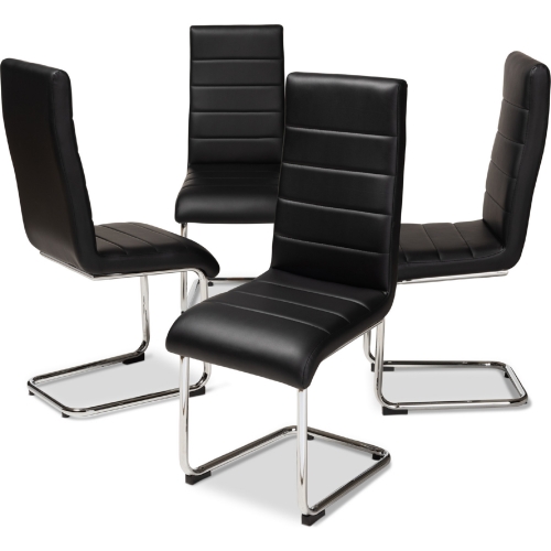 Marlys Dining Chair in Black Leatherette & Chrome (Set of 4)