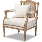 Clemence Accent Chair in Ivory Fabric, Rattan & White Wash Wood