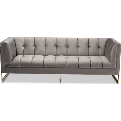 Ambra Sofa in Tufted Gray Velvet & Gold Metal