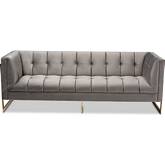 Ambra Sofa in Tufted Gray Velvet & Gold Metal