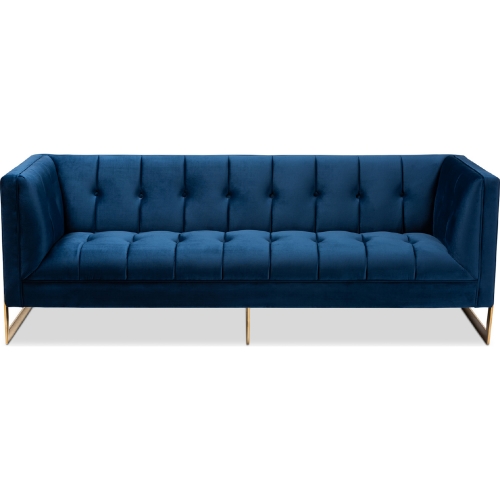 Ambra Sofa in Tufted Royal Blue Velvet & Gold Metal