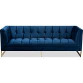 Ambra Sofa in Tufted Royal Blue Velvet & Gold Metal