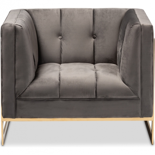 Ambra Accent Chair in Tufted Gray Velvet & Gold Metal
