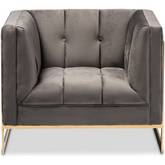Ambra Accent Chair in Tufted Gray Velvet & Gold Metal