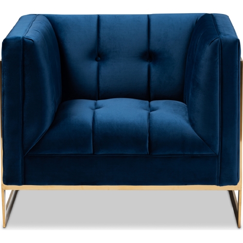 Ambra Accent Chair in Tufted Royal Blue Velvet & Gold Metal